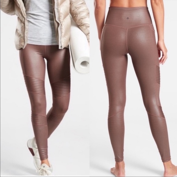 Athleta Pants - Athleta Inclination Moto tights shimmer brown M